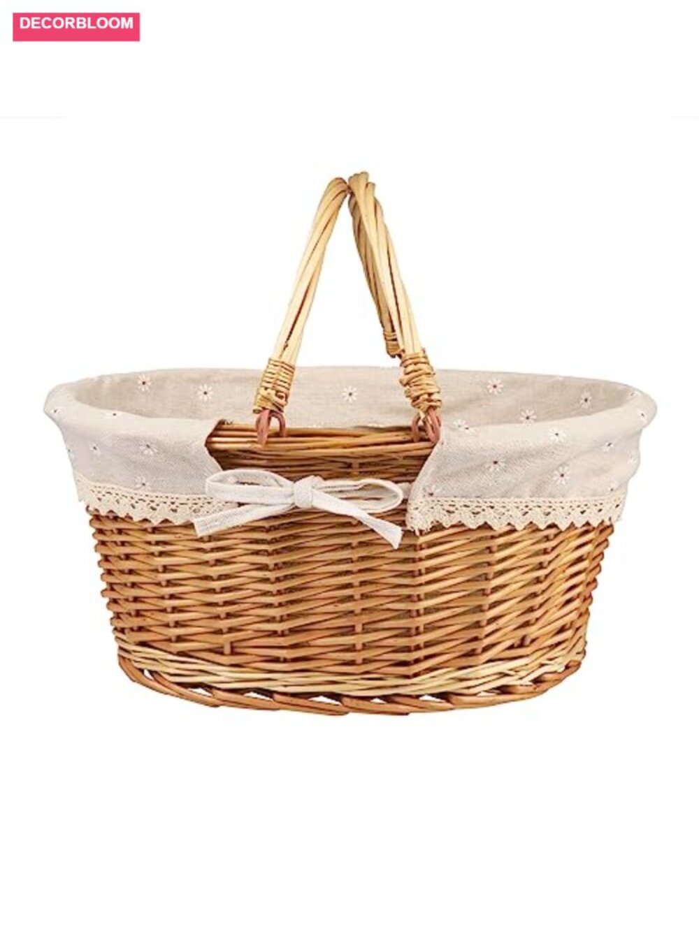 Willow Wicker Picnic Basket with Handle & Liner Oval Woven Storage Basket - Picture 4 of 6